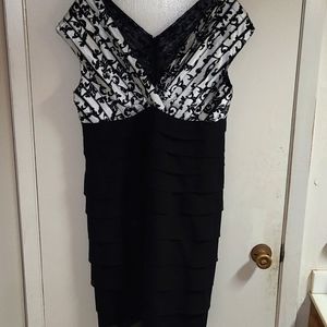 Collection by dressbarn black and white bodice black skirt dress.